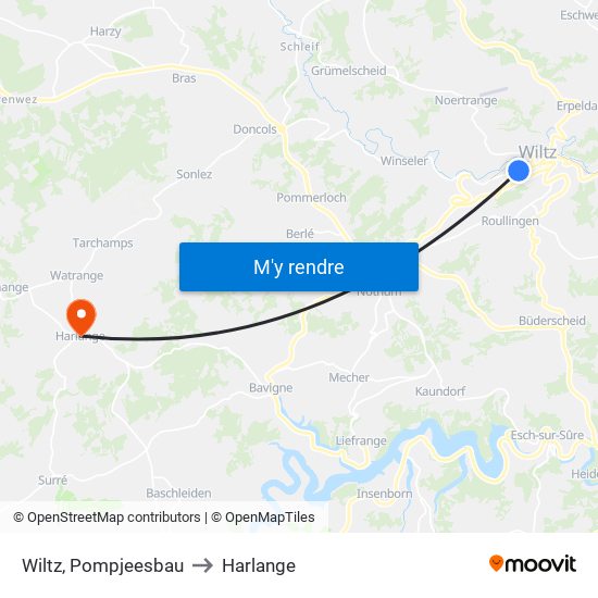 Wiltz, Pompjeesbau to Harlange map