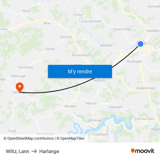 Wiltz, Lann to Harlange map