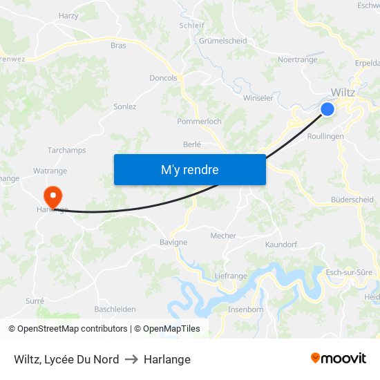 Wiltz, Lycée Du Nord to Harlange map