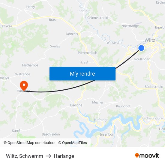 Wiltz, Schwemm to Harlange map