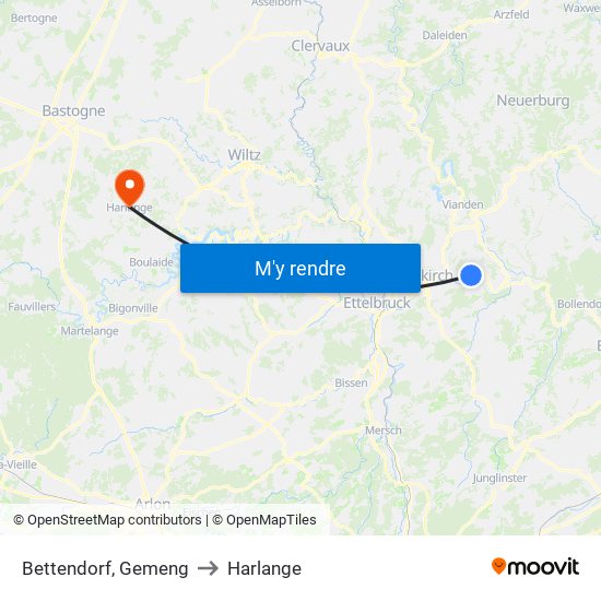 Bettendorf, Gemeng to Harlange map