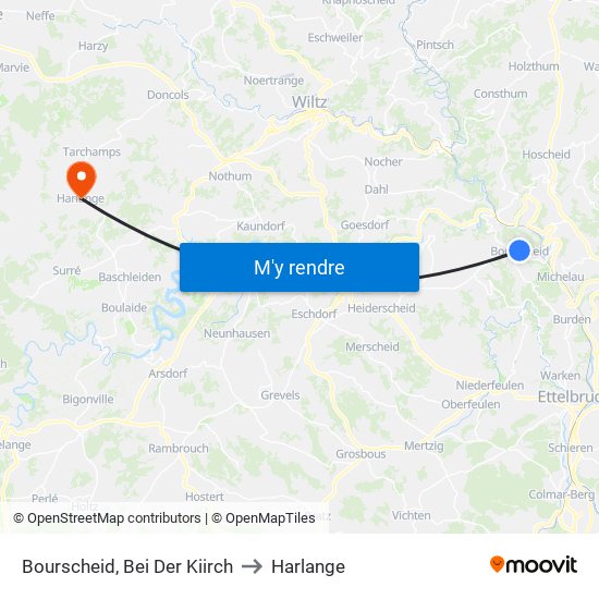 Bourscheid, Bei Der Kiirch to Harlange map