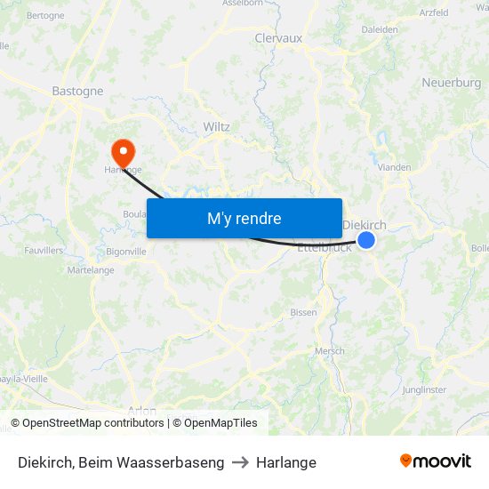 Diekirch, Beim Waasserbaseng to Harlange map