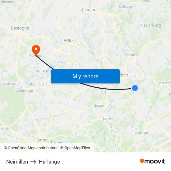 Neimillen to Harlange map