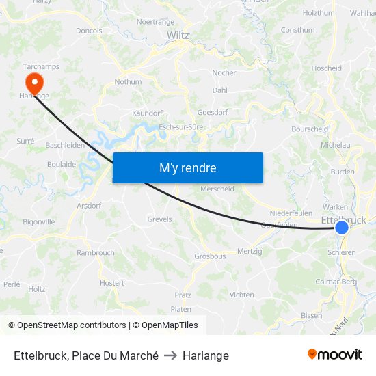 Ettelbruck, Place Du Marché to Harlange map
