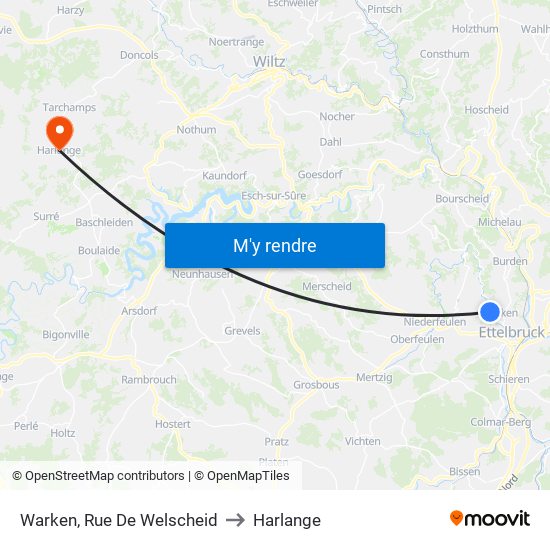 Warken, Rue De Welscheid to Harlange map