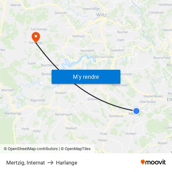 Mertzig, Internat to Harlange map