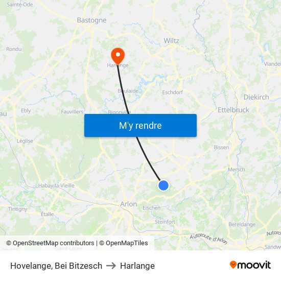 Hovelange, Bei Bitzesch to Harlange map