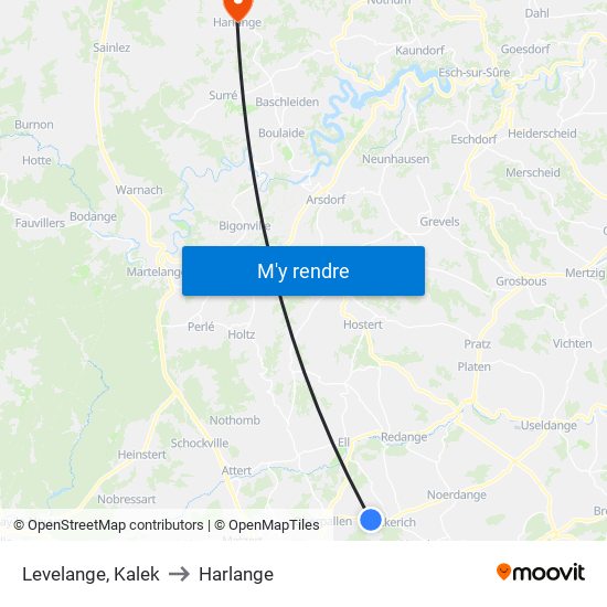 Levelange, Kalek to Harlange map