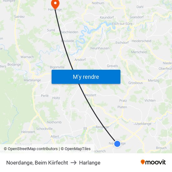Noerdange, Beim Kiirfecht to Harlange map