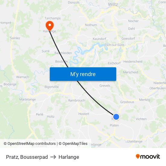 Pratz, Bousserpad to Harlange map