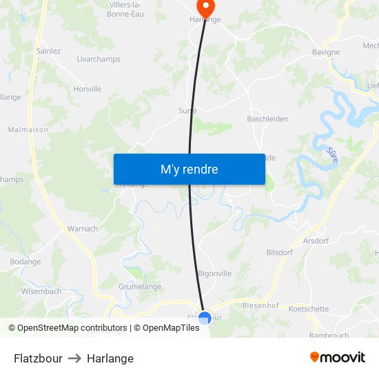 Flatzbour to Harlange map