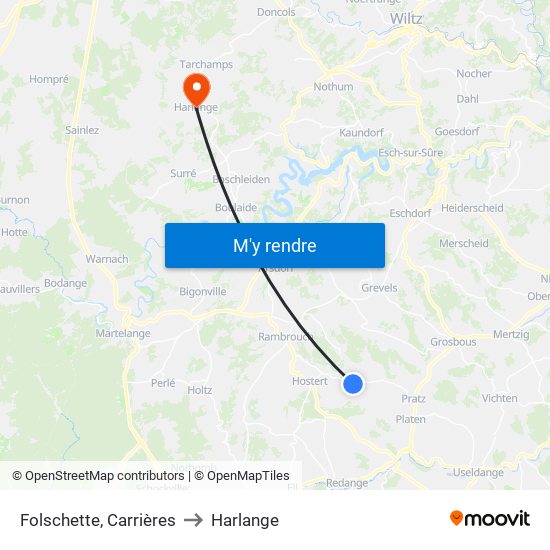 Folschette, Carrières to Harlange map