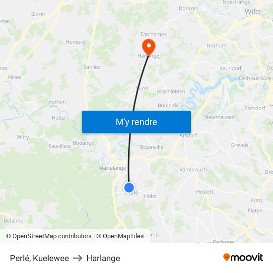 Perlé, Kuelewee to Harlange map