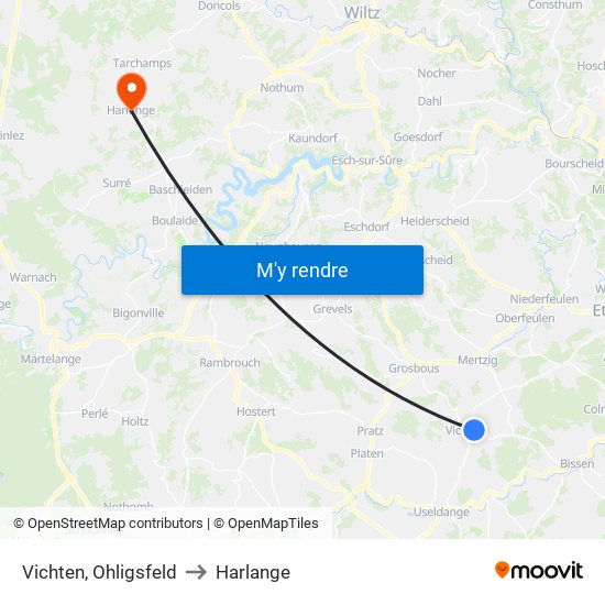 Vichten, Ohligsfeld to Harlange map