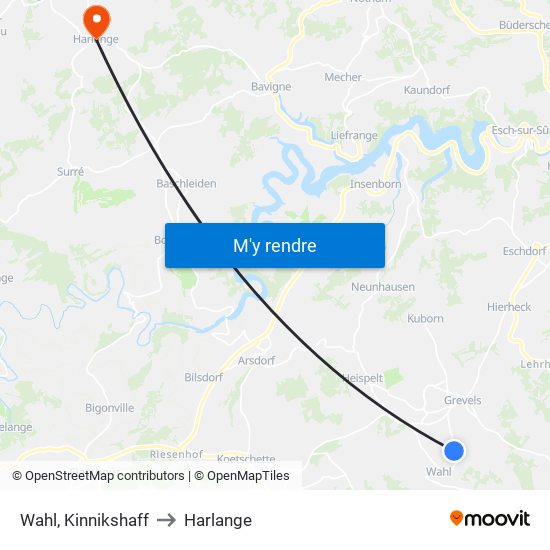 Wahl, Kinnikshaff to Harlange map