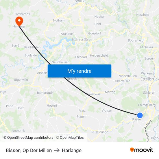 Bissen, Op Der Millen to Harlange map