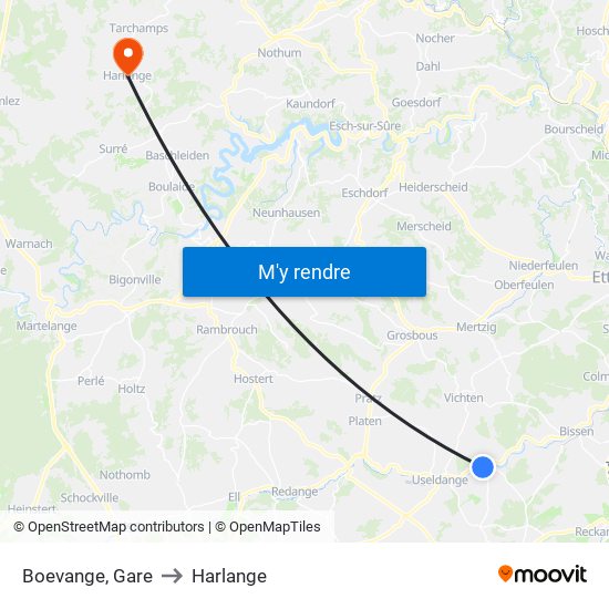 Boevange, Gare to Harlange map