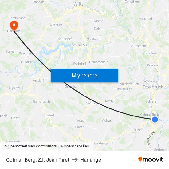 Colmar-Berg, Z.I. Jean Piret to Harlange map