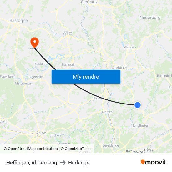 Heffingen, Al Gemeng to Harlange map