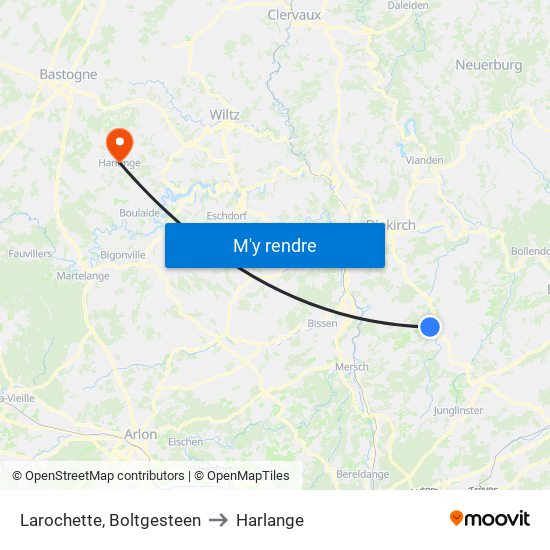 Larochette, Boltgesteen to Harlange map