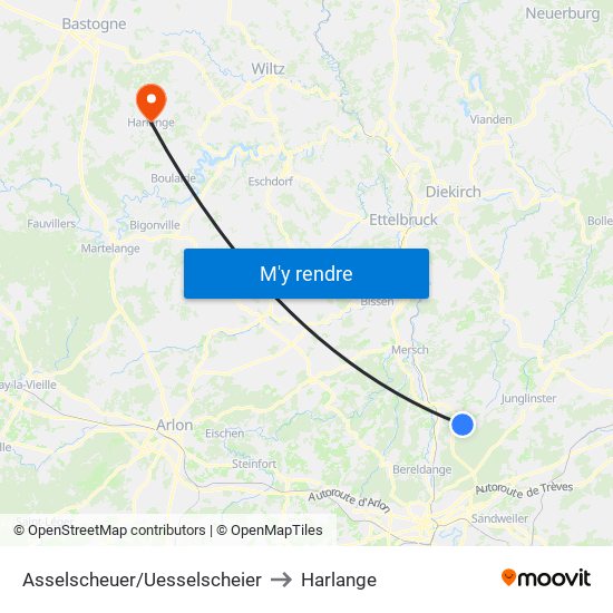 Asselscheuer/Uesselscheier to Harlange map