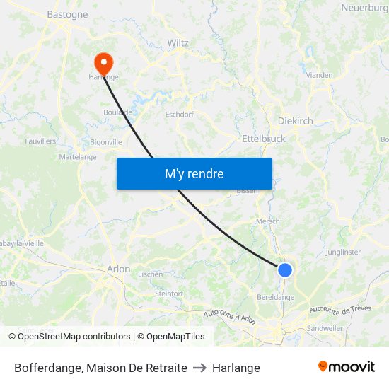 Bofferdange, Maison De Retraite to Harlange map