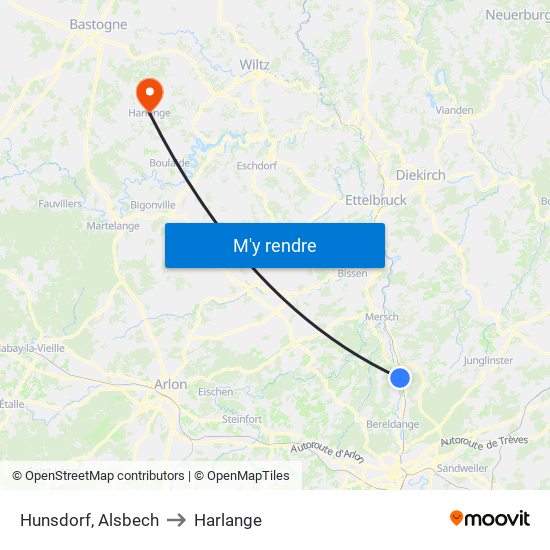 Hunsdorf, Alsbech to Harlange map