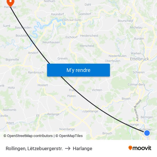 Rollingen, Lëtzebuergerstr. to Harlange map