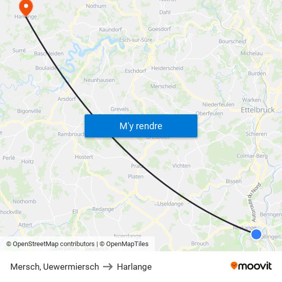 Mersch, Uewermiersch to Harlange map