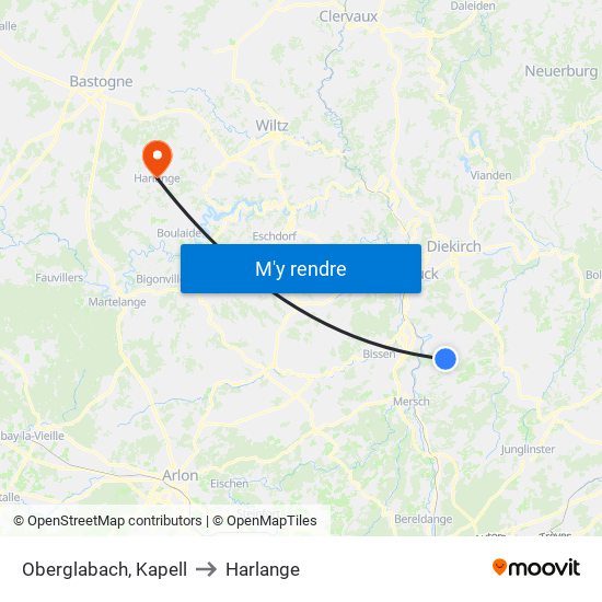 Oberglabach, Kapell to Harlange map