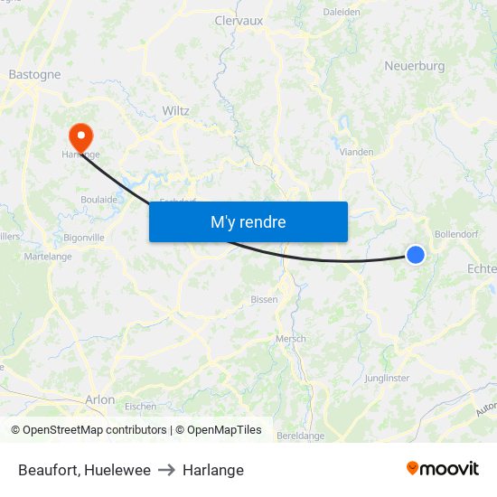 Beaufort, Huelewee to Harlange map