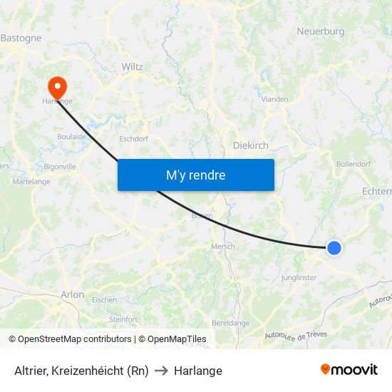 Altrier, Kreizenhéicht (Rn) to Harlange map