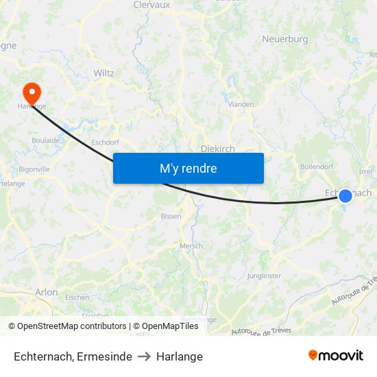 Echternach, Ermesinde to Harlange map