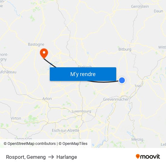 Rosport, Gemeng to Harlange map