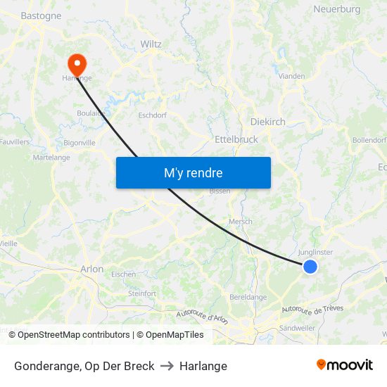 Gonderange, Op Der Breck to Harlange map