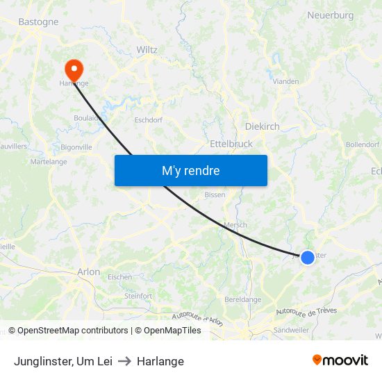 Junglinster, Um Lei to Harlange map