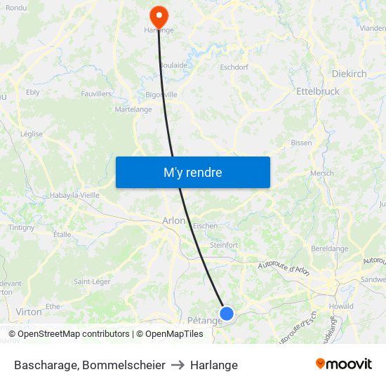 Bascharage, Bommelscheier to Harlange map