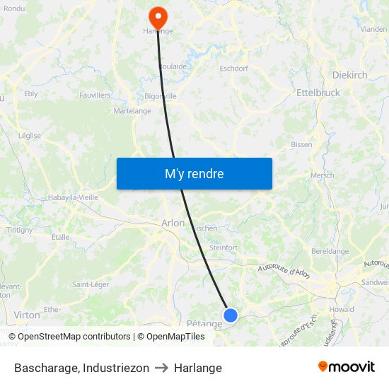 Bascharage, Industriezon to Harlange map