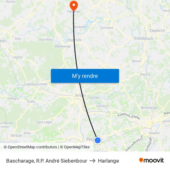 Bascharage, R.P. André Siebenbour to Harlange map