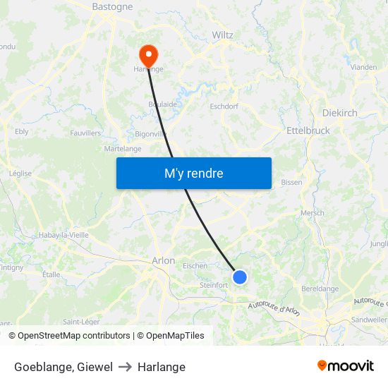 Goeblange, Giewel to Harlange map