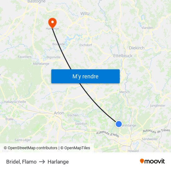 Bridel, Flamo to Harlange map