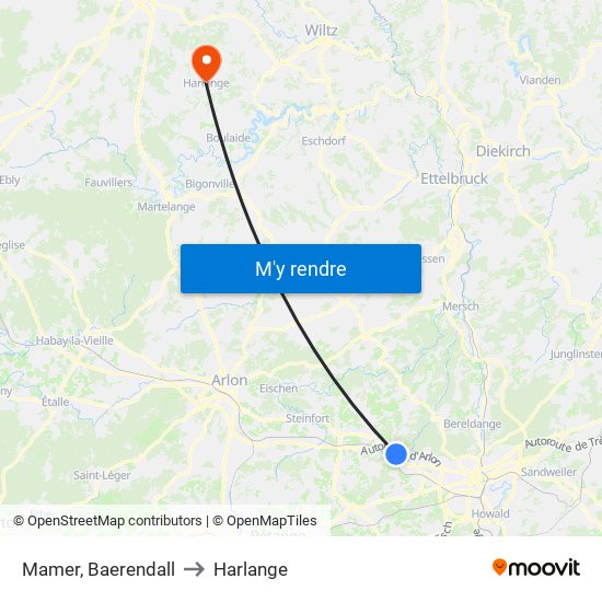 Mamer, Baerendall to Harlange map