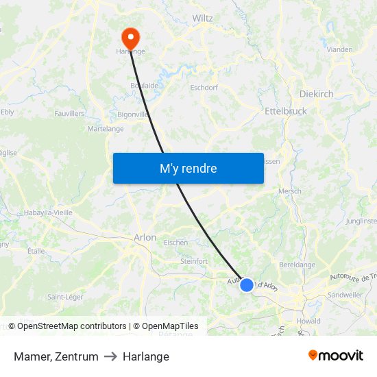 Mamer, Zentrum to Harlange map