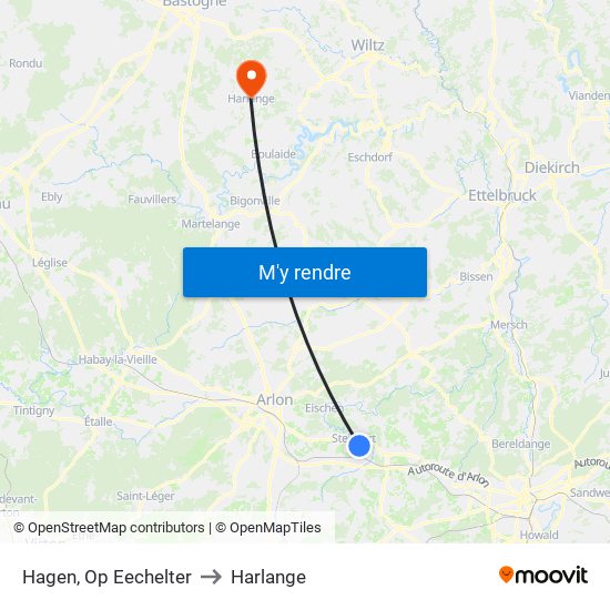 Hagen, Op Eechelter to Harlange map