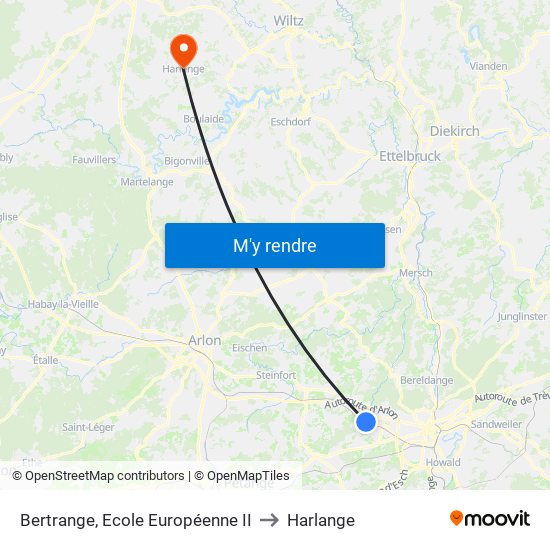 Bertrange, Ecole Européenne II to Harlange map