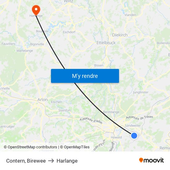 Contern, Birewee to Harlange map