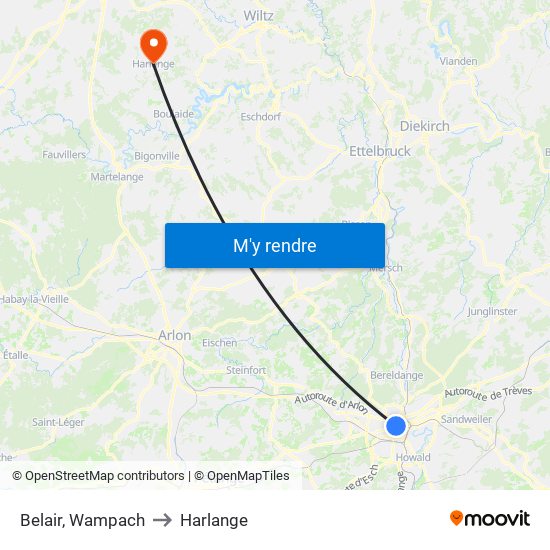 Belair, Wampach to Harlange map