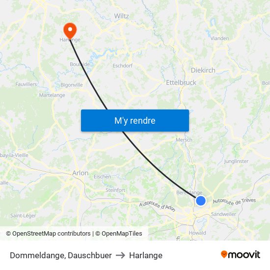 Dommeldange, Dauschbuer to Harlange map