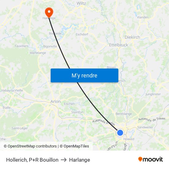 Hollerich, P+R Bouillon to Harlange map